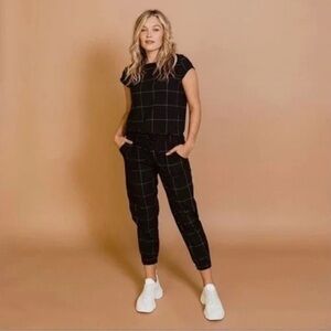 Albion Jumpsuit One-Piece Romper Lightweight in Windowpane Black/White Small